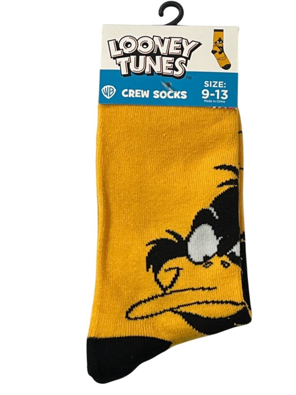 Daffy Duck Crew Socks Yellow Looney Tunes Mens Graphic NWT